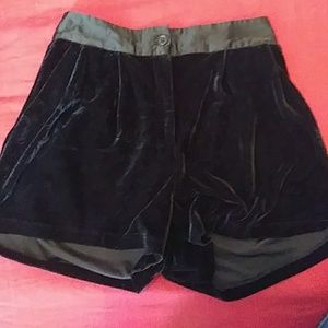 High waisted black velvet shorts